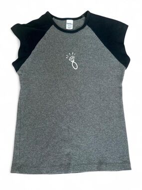 Bella Canvas y2k Charcoal & Black Raglan Tee with Ring Graphic